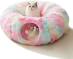 HIPIPET Winter Plush Cat Tunnel with Bed, Multifunctional Cat Toys for Small to Large Cats