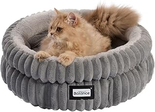 BALANCE Cat Bed Kitten Bed, Washable Round Cat Beds for Indoor Cats, Super Soft Plush Faux Fur Pet Bed