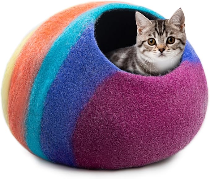 Woolygon Premium Felt Cat Cave Bed – Wool Kitty Beds Handcrafted Kitten Caves Bed for Indoor Cats
